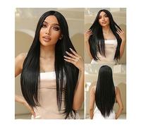 Pelucas Pelucas sintéticas largas rectas naturales negras de parte media for mujeres blancas Afro Daily Cosplay Party Hair Fibra resistente al calor Cabello Natural