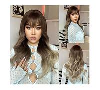 Pelucas Pelucas sintéticas onduladas largas rubias marrones degradadas con flequillo peluca de pelo de ceniza gris Natural for mujeres Cosplay diario resistente al calor Peluca