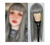 Pelucas Pin color marrón rosa pelo largo y recto con flequillo Pelucas de pelo sintético Ombre Color de dos tonos Pelucas de cosplay for mujeres Cabello Natural (Color : 02)