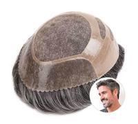 Pelucas que cubren la calvicie de los hombres, Peluquín de cabello humano for hombres, 8 x 10 pulgadas, cabello indio Remy, prótesis capilar for hombres, parte superior fina mono con sistema de reempl