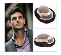 Pelucas que cubren la calvicie de los hombres, Prótesis capilares masculinas, mono fino con PU alrededor, peluquín for hombres, unidades de sistema de cabello Remy indio, piezas de cabello for hombres