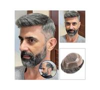 Pelucas que cubren la calvicie de los hombres, Sistema de reemplazo de cabello humano indio fino de monofilamento for hombres, parte delantera de PU suave y parte trasera de NPU, peluquín for hombres,
