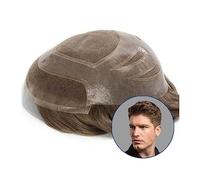 Pelucas que cubren la calvicie de los hombres, Tupé for hombre, Mono con parte superior de encaje con PU alrededor del cabello, tupé de 8x10 ", prótesis masculina, sistema de reemplazo de cabello huma