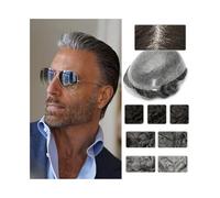 Pelucas que cubren la calvicie de los hombres, Tupé for hombres, unidades de cabello humano europeo, doble nudo, 0,06-0,08 mm, piel fina, base de PU, sistema de reemplazo de cabello for tupé masculino
