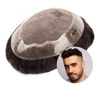 Pelucas que cubren la calvicie de los hombres, Unidad de cabello humano Transpirable Prótesis de cabello masculino Mono fino superior y PU suave alrededor Hombres Tupé 6" Sistemas de reemplazo de cabe