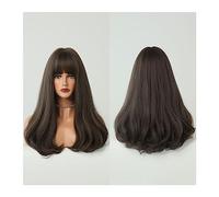 Pelucas Realistas Peluca con flequillo for mujer Pelucas onduladas de pelo sintético 18 pulgadas for cosplay diario y fiesta Peinado de mujer(Bruin)
