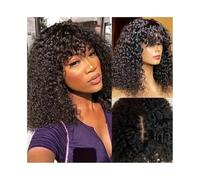Pelucas Realistas Peluca de cabello humano corto Bob con flequillo 2x1 HD Lace sin pegamento Pelucas rizado Color natural for mujeres 180% Densidad Peinado de mujer(10inches)