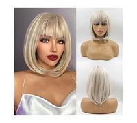Pelucas Realistas Pelucas sintéticas rectas cortas con flequillo Bob Ash Golden Cabello sintético natural for mujeres Cosplay diario de fibra resistente al calor Peinado de mujer