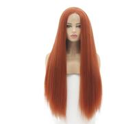 Pelucas rectas naturales de 13x3 con encaje frontal para mujer, peluca sintética resistente al calor, uso diario, jengibre naranja agrega volumen al cabello(50 cm)