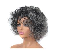 Pelucas rizadas afro esponjosas de 12 pulgadas para mujeres negras negro gris color mixto peluca sintética con flequillo uso diario agrega volumen al cabello