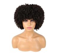Pelucas rizadas cortas con flequillo for mujeres negras, pelo afro rizado, peluca completa sin cola sintética for fiesta diaria(2)