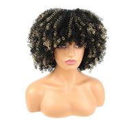 Pelucas rizadas cortas con flequillo for mujeres negras, pelo afro rizado, peluca completa sin cola sintética for fiesta diaria Suave y Natural(P1B-27)
