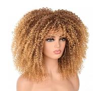 Pelucas Rizadas De 16 Pulgadas Para Mujeres Rubio Ombré Rizado Con Flequillo Cabello Sintético Rizado Y Encrespado