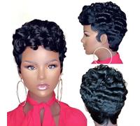 Pelucas rizadas de corte pixie para mujeres negras, peluca corta bob sin pegamento en capas, sin, peluca completamente hecha a máquina