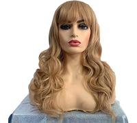 Pelucas rojas for mujer Peluca ondulada rizada larga con explosión Peluca de máquina completa natural suave Peluca de pelo sintético resistente al calor Cosplay Peluca de Halloween 24 pulgadas