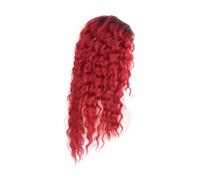 Pelucas rojas ombré for mujer, pelo sintético, peluca rizada larga con raíces Drak, Color degradado, ondulado agua, estilo Drag Queen, 1 ud(Red)