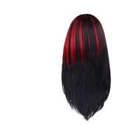 Pelucas rojas y negras for mujer, pelo largo sintético, peluca recta con flequillo, disfraz de Drag Queen, salón Cosplay ombré, 1 ud(Red and Black)