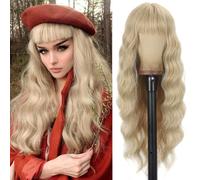 Pelucas rubia larga mujer con flequillo pelo natural largo ondulada, YEESHEDO peluca de pelo rubio largo suelto y rizada, wavy blonde wig para mujeres y niñas 28 "