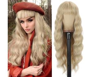 Pelucas rubia larga mujer con flequillo pelo natural largo ondulada, YEESHEDO peluca de pelo rubio largo suelto y rizada, wavy blonde wig para mujeres y niñas 28 "