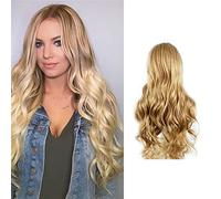 Pelucas Rubias Onduladas y Rizadas Largas para Mujer, Disfraz de Cosplay para Fiesta de Halloween, Peluca Sintética Ondulada Rubia Mate de Despedida Media