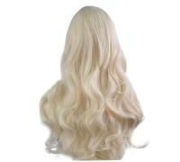 Pelucas rubias para mujeres, peluca rubia larga con flequillo, peluca blanca ondulada rizada con pelucha, cabello falso de seda a alta temperatura resistente al calor para mujeres disfraz de cosplay
