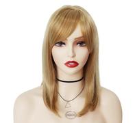 Pelucas rubias sintéticas lisas, peluca larga bob rubia con flequillo lateral for mujer Suave y Natural