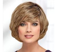 Pelucas Rubio Plata Marrón Rojo Pelo Sintético Mujeres Corto Recto Ombre Bob Peluca con Flequillo Cabello Natural(Color:A4)