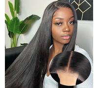 Pelucas sin pegamento Cabello humano Pre arrancado Pelucas delanteras de encaje recto de 18 pulgadas Cabello humano for mujeres negras Densidad 180% Frontal de encaje HD 4x4 HD Lace Wear And Go Peluca
