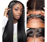 Pelucas sin pegamento Cabello humano Pre arrancado Pelucas delanteras de encaje recto de 18 pulgadas Cabello humano for mujeres negras Densidad 180% Frontal de encaje HD 4x4 HD Lace Wear And Go Peluca