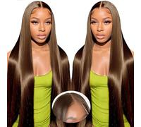 Pelucas sin pegamento for mujeres cabello humano, peluca de cabello humano marrón chocolate claro 5x6 pelucas delanteras de encaje precortadas cabello humano, peluca frontal de encaje predesplumada de