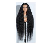 Pelucas sintéticas con encaje frontal rizado for mujer, 42 pulgadas, suaves y onduladas, for cosplay, resistentes al calor.(BLACK)