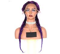 Pelucas Sintéticas Con Frente De Encaje Para Mujer, De Punto, Morado, Medio/Trenzado, 150% De Densidad, Pelo Sintético, Degradado De Color, Peluca Linda, Frente De Encaje Largo, Morado, 20 Pulgadas (