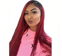 Pelucas Sintéticas Con Frente De Encaje, Peluca Recta Ombre, Raíz Marrón, Cabello Resistente Al Calor, Cabello Liso Para Mujer/Pelo Liso Sedoso, Rojo, Medio, Suave, Resistente Al Calor, Peluca Roja,