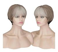 Pelucas sintéticas cortas de color rubio y marrón para mujer, pelucas de cabello natural, pelucas de cabello resistentes al calor para mujer, color gris plateado ombré, 8 pulgadas