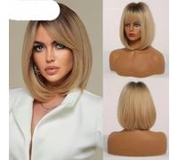 Pelucas sintéticas cortas y rectas de color marrón y negro con flequillo para mujer, pelucas de pelo para cosplay diario, fibra natural resistente al calor, peluca SS167-1