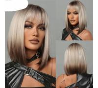 Pelucas sintéticas cortas y rectas de color marrón y negro con flequillo para mujer, pelucas de pelo para cosplay diario, fibra natural resistente al calor, peluca LC2067-1