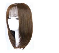 Pelucas sintéticas cortas y rectas para mujer, pelucas negras naturales con flequillo, para uso diario, para fiestas de cosplay, resistentes al calor, cabello falso, marrón claro