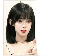Pelucas sintéticas cortas y rectas para mujer, pelucas negras naturales con flequillo, para uso diario, para fiestas de cosplay, resistentes al calor, cabello falso, marrón y negro