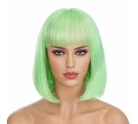 Pelucas sintéticas de color rosa corto con flequillo, pelucas rectas de color gris de 10 pulgadas, pelucas de cabello para mujeres negras, marrones y naturales, pelucas afro, verde fluorescente, 10 pu