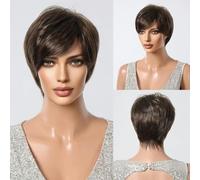 Pelucas sintéticas de corte corto con reflejos cobrizos y color marrón oscuro para mujer, resistentes al calor, de uso diario, estilo Lolita, SS1002-1