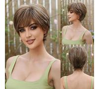 Pelucas sintéticas de corte corto marrón con nudos en la parte delantera, peluca marrón natural para mujeres negras y blancas, uso diario para mamás, fiestas, resistente al calor - SS1007-1