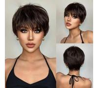 Pelucas sintéticas de corte corto marrón con nudos en la parte delantera, peluca marrón natural para mujeres negras y blancas, uso diario para mamás, fiestas, resistente al calor, SS193-1