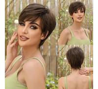 Pelucas sintéticas de corte corto marrón con nudos en la parte delantera, peluca marrón natural para mujeres negras y blancas, uso diario para mamás, fiestas, resistente al calor, SS1002-2