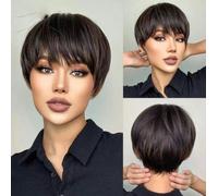 Pelucas sintéticas de corte corto marrón con nudos en la parte delantera, peluca marrón natural para mujeres negras y blancas, uso diario para mamás, fiestas, resistente al calor, SS166-4