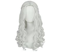 Pelucas sintéticas de traje blanco largo y rizado for mujer de pelo de 22 pulgadas for peluca de fiesta de Cosplay para mujeres encantadoras
