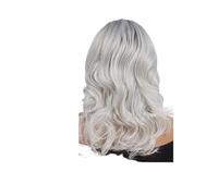 Pelucas sintéticas for mujer, peluca gris rizada larga, ombré, plata, raíces negras, ondas corporales, peinados naturales, mamá linda, 1 ud(Silver grey)
