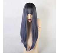 Pelucas sintéticas GHK con flequillo Pelucas rectas largas Pelucas de cabello natural azul púrpura para mujer Pelucas de cosplay Pelucas de fibra resistente al calor lc169-3