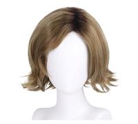 Pelucas sintéticas marrones con flequillo lateral for mujer, peluca corta rizada de raíz oscura, disfraz for fiesta, uso diario, reemplazo cabello, 1 ud