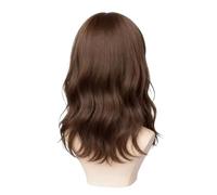 Pelucas sintéticas naturales y negras for mujeres niñas, peluca corta con ondas destacadas de color marrón, flequillo lateral, uso diario, fiesta disfraces, 1 ud(Light pink)