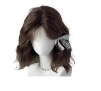 Pelucas sintéticas naturales y negras for mujeres niñas, peluca corta con ondas destacadas de color marrón, flequillo lateral, uso diario, fiesta disfraces, 1 ud(GRAY)